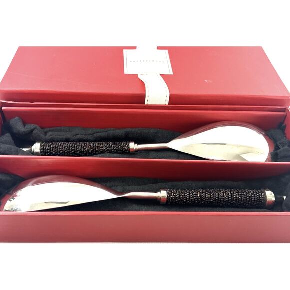 Pottery Barn Bronze Seed Bead Long Serving Spoons Set in Box 10” India - Picture 4 of 5